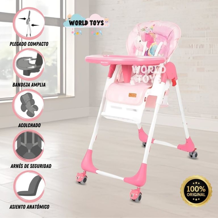 Silla de Comer «TEYLAR» con Ruedas Pink