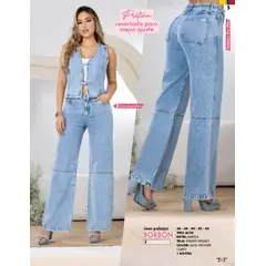 T&T - Jean palazzos de tiro alto con bota amplia y pretina resortada