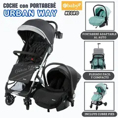 EBABY - Coche Maleta con Portabebé Negro Urban Way
