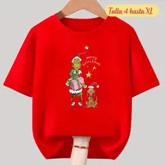 GENERICO - Polos Navidad Algodon Rojo Grinch Navideño - Tallas 4 hasta XL