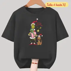 GENERICO - Polos Navidad Algodon Negro Grinch Navideño - Tallas 4 hasta XL