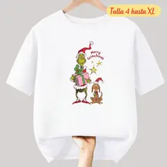GENERICO - Polos Navidad Algodon Blanco Grinch - Tallas 4 hasta XL