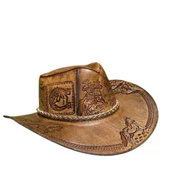 KAST PE - Sombrero Vaquero de Cuero Modelo Bernardo con Diseño - MODELO 6