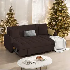 BARAKA HOME - Sofá Cama Multifuncional Veles con Almohadas 3 cuerpos - Chocolate