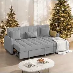 BARAKA HOME - Sofá Cama Multifuncional Veles con Almohadas 4 cuerpos - Gris Claro