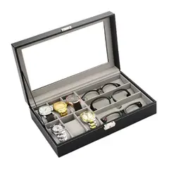GENERICO - Organizador De 6 Relojes y 3 lentes Estuche Elegante