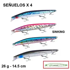 GENERICO - PACK DE 4 SEÑUELOS SINKING DE 26G Y 14.5CM