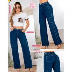 T&T - Jean palazzo de tiro alto y bota amplia con diseño cargo y acabado