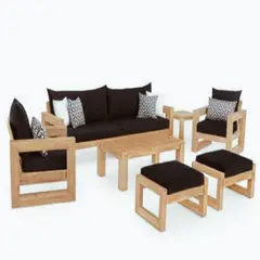 MOBILIARI - MP Juego de Sala para Terraza o Jardín Ely Standard de 2-1-1 cuerpos + 2 Bancas - Negro