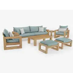 MOBILIARI - MP Juego de Sala para Terraza o Jardín Ely Standard de 2-1-1 cuerpos + 2 Bancas - Celeste