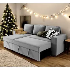 BARAKA HOME - Sofá Cama Multifuncional Radovish con Almohadas 3 cuerpos - Gris Claro