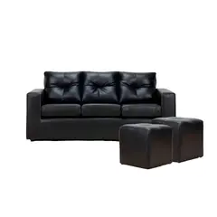 HOGAR & SPACIOS - HYS SOFA 2 CUERPOS 2 PUFF POMPE NEGRO