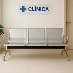 GENERICO - SILLA DE ESPERA 3 ASIENTOS CON ESTRUCTURA CROMADA