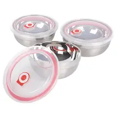 GENERICO - Set 3 Contenedor o bowl de acero con tapa hermética de 14, 16, 18 cm