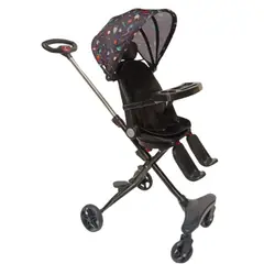 GENERICO - Coche Carriola Giratorio con Mesa de Comer Negro - Espacio