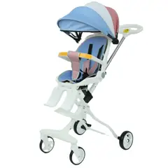 GENERICO - Coche Carriola Giratorio con Mesa de Comer Blanco - Azul