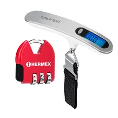 TRUPER - Combo Candado CMA-4C y Balanza para Maleta de Viaje