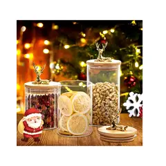 GENERICO - RECIPIENTE DE VIDRIO NAVIDEÑO CON TAPA DE BAMBU PREMIUM