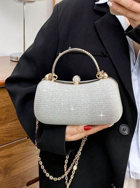 BOLSA DE MANO PLATEADO CON BRILLOS PARA FIESTAS