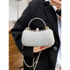 GENERICO - BOLSA DE MANO PLATEADO CON BRILLOS PARA FIESTAS