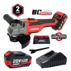 RANKOR - Amoladora Industrial Inalámbrica 5″ RLAG20001 20V 1Bat X 4Ah Brushless