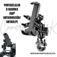 GENERICO - SOPORTE/PORTACELULAR 8 AGARRES 360º ANTIVIBRACIÓN MOTO