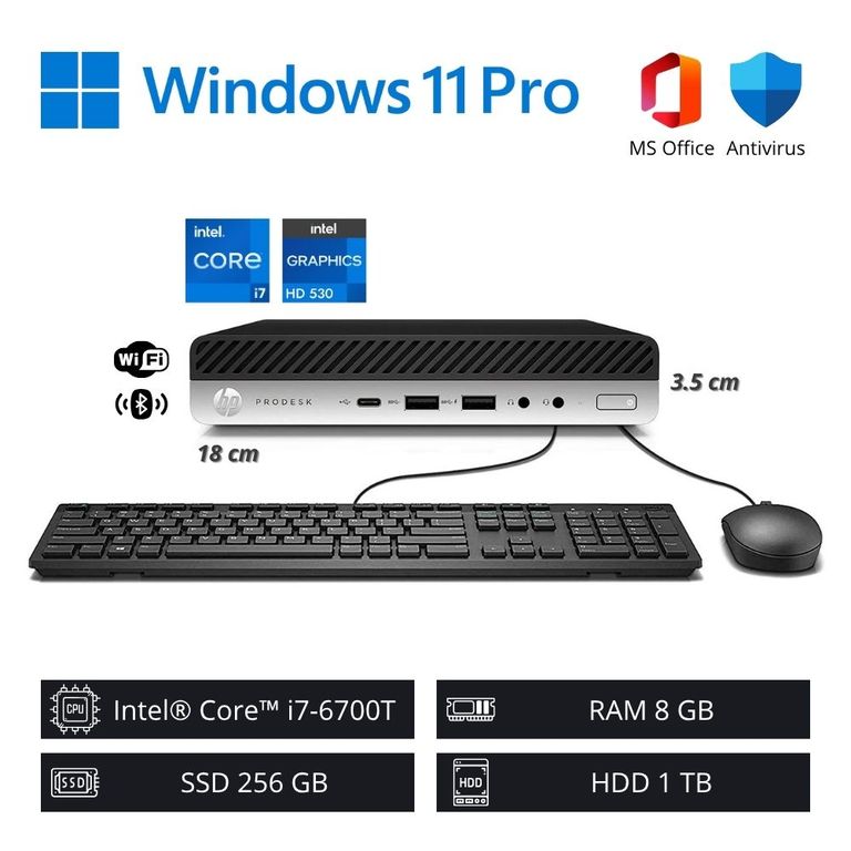 Computadora PC Mini 400G3 WiFi Intel Core i7-6700T 8GB RAM 256GB SSD+1TB HDD