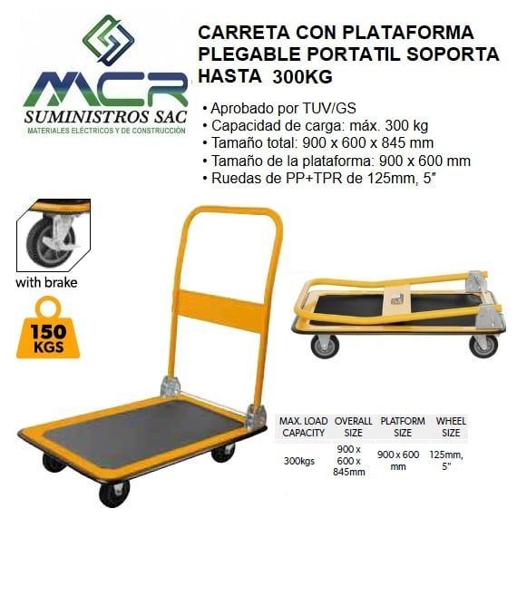 CARRETA CON PLATAFORMA PLEGABLE PORTATIL CAPACIDAD HASTA 300KG