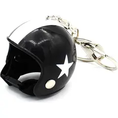 GENERICO - Llavero Casco Moto Tipo Jet Cafe Racer Miniatura Negro