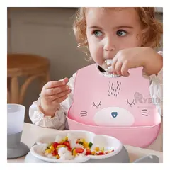 GENERICO - Babero Infantil de Silicona en Rosado Y+Papel de Regalo
