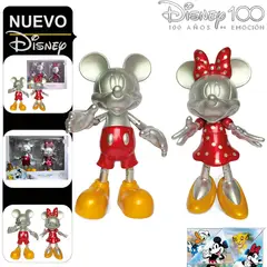 DISNEY - Set de Figuras Articulables Mickey y Minnie Platinado