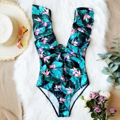 GENERICO - TRAJE DE BAÑO ENTERIZO CON CAIDA CUELLO