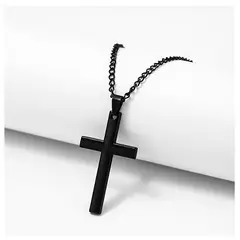 OEM - Collar Hombre Cruz Plana Acero Inoxidable Negro x SAN VALENTIN