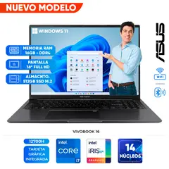 ASUS - Laptop Vivobook 16, Core i7 12700H, 16GB DDR4, 512GB SSD, 16 WUXGA IPS