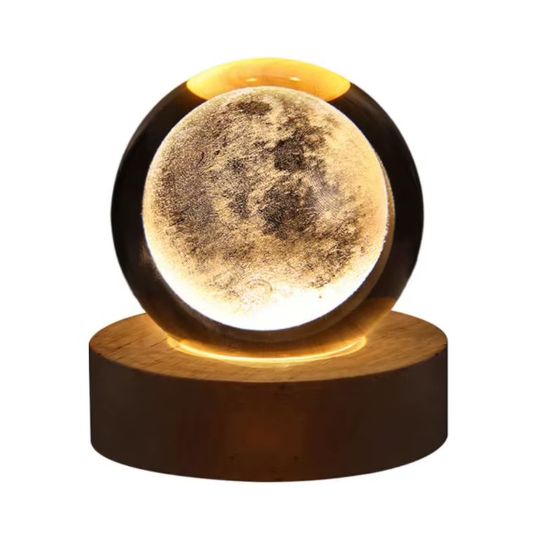 Lampara de mesa de vidrio con diseño de Luna en Luz cálida