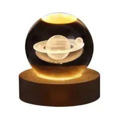 GENERICO - Lampara de mesa de vidrio con diseño de saturno con luz cálida