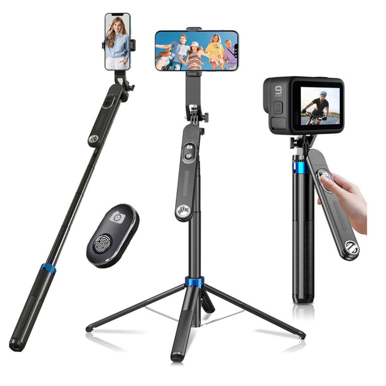 Tripode Aluminio 180CM Selfie Stick Control Bluetooth para Celular Cámara Go Pro Vlogs Live Streaming