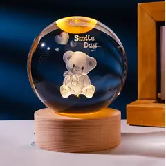 GENERICO - ESFERA DE CRISTAL LÁMPARA ADORNO OSO LUZ LED 3D