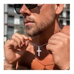 OEM - Collar Hombre Cruz Mediano Acero Inoxidable Regala x SAN VALENTIN