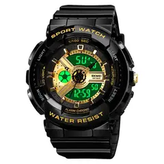 SKMEI - Reloj 1689 Negro con detalles Dorado sdama o niñas
