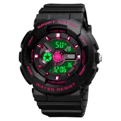 SKMEI - Reloj 1689 Negro con detalles Fucsia sdama o niñas