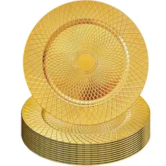 GENERICO - Set x6 de platos dorado redondo con textura elegante 33 Cm