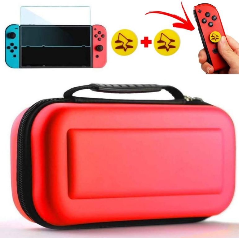 Mica + Estuche Protector case Para Nintendo Switch - ROJO