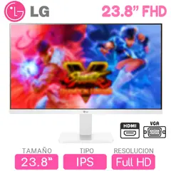 LG - Monitor 23.8 Pulgadas Full HD , Conex HDMI y VGA , 24MR400-W
