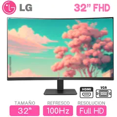 LG - Monitor Curvo 32 Pulgadas Full HD, VGA y HDMI, 100Hz, 32MR50C