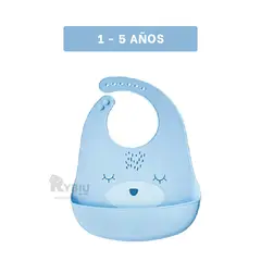 RYBIU IMPORT - Mandil Ajustable de Silicona Infantil en Celeste Y+Stickers