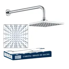 GENERICO - Cabeza Ducha Española Cuadrado ABS 20cm con Brazo de 35cm Acero