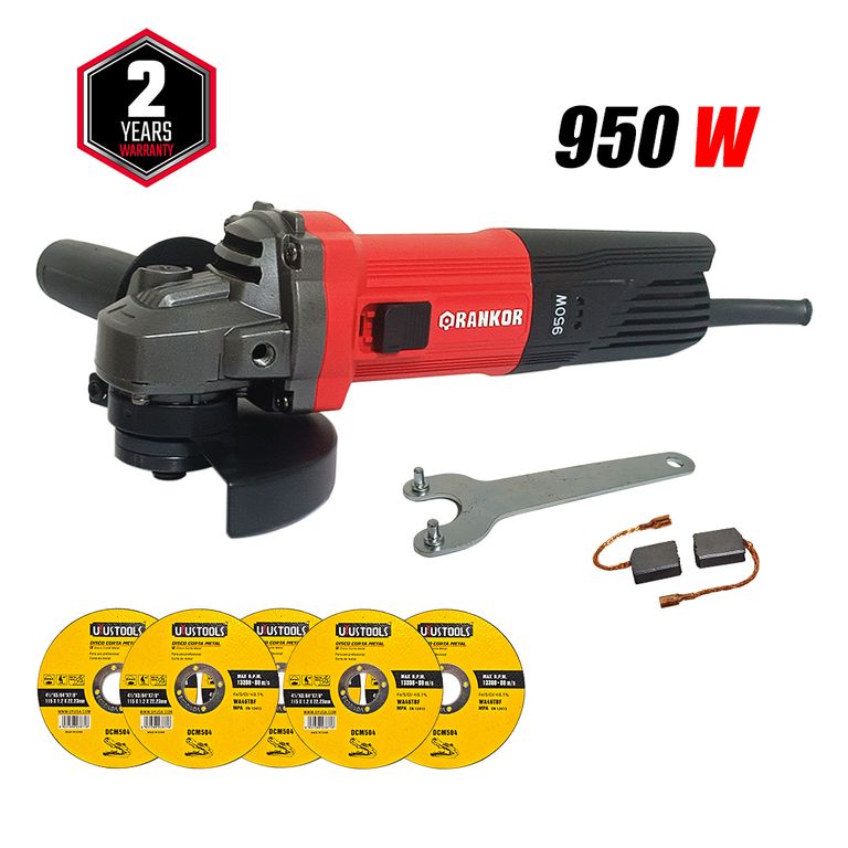 Amoladora Esmeril Angular Industrial 4 1/2" RAG950401 950W 11000rpm + 5 Discos Corte Metal