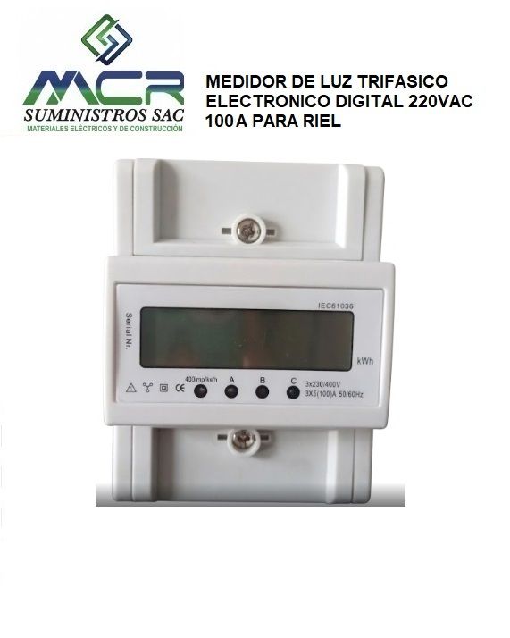 MEDIDOR DE LUZ TRIFASICO ELECTRONICO DIGITAL 220VAC 100A PARA RIEL