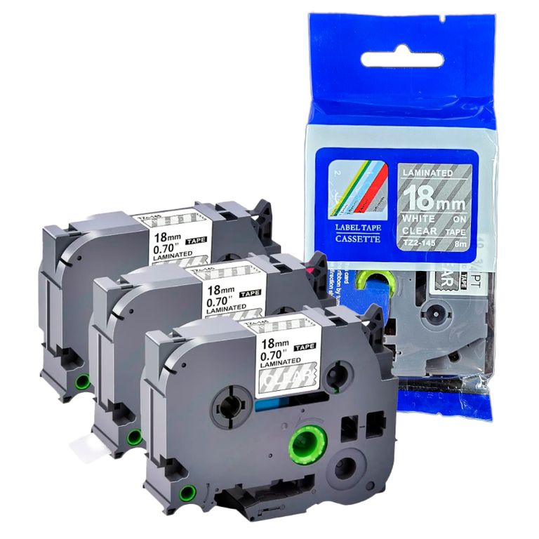 CINTA COMPATIBLE TZ2-145 BLANCO SOBRE TRANSPARENTE